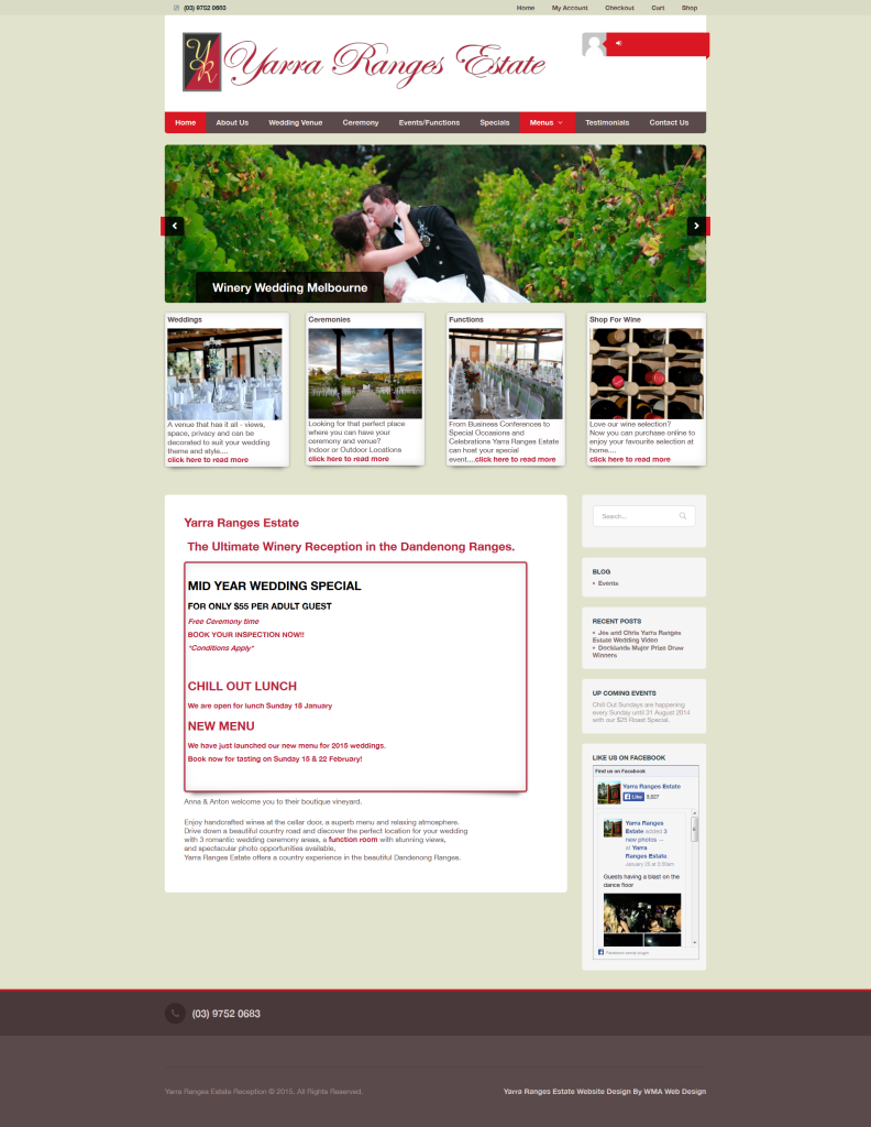 Yarra Valley Wedding Venue - Dandenong Ranges Wedding Venue Website Design