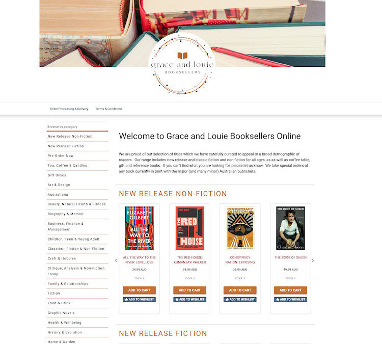 Latest Work – Grace and Louie Booksellers website Emerald